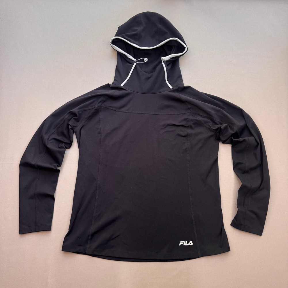 Fila Womens Sport Hoodie Black Long Sleeve Performance Running Top Size L